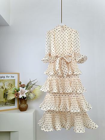 Colestore Zimmermann Pleated Sleeved Dress Cream Black Polka Dot