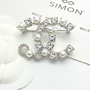 Colestore Chanel 25 Silver Crystal & Pearl Double C Brooch - 6