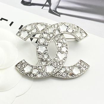 Colestore Chanel 25 White Gold Star & Pearl Double C Brooch
