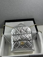 Colestore Chanel Metallic Silver Quilted Mini Backpack with Gold-Tone Hardware 22x22.5x8.5cm - 1