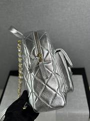 Colestore Chanel Metallic Silver Quilted Mini Backpack with Gold-Tone Hardware 22x22.5x8.5cm - 4