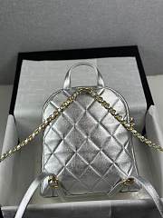 Colestore Chanel Metallic Silver Quilted Mini Backpack with Gold-Tone Hardware 22x22.5x8.5cm - 3