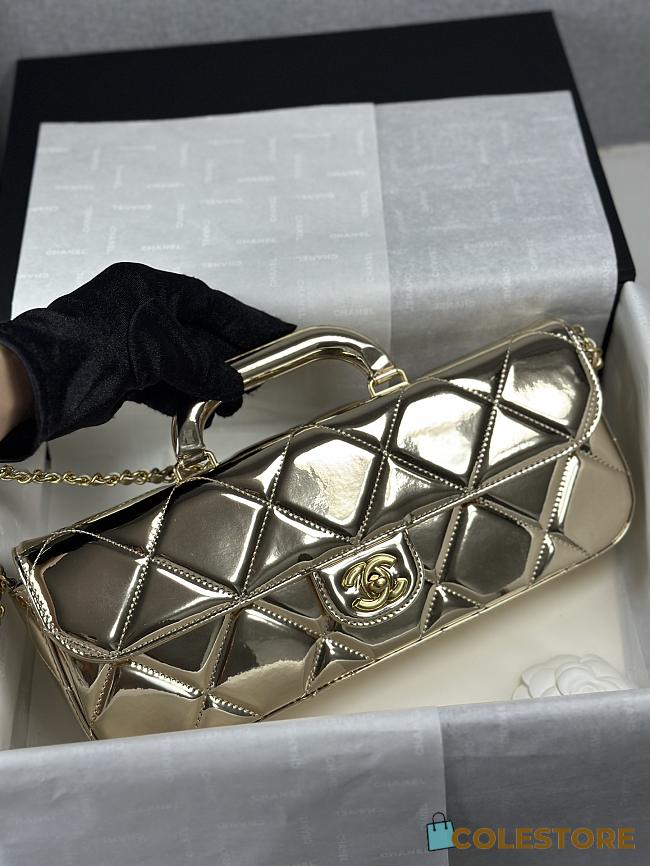 Colestore Chanel Large Flap Bag with Handle Mirrored Calfskin & Gold Metallic Pale Gold 29x5x12cm - 1