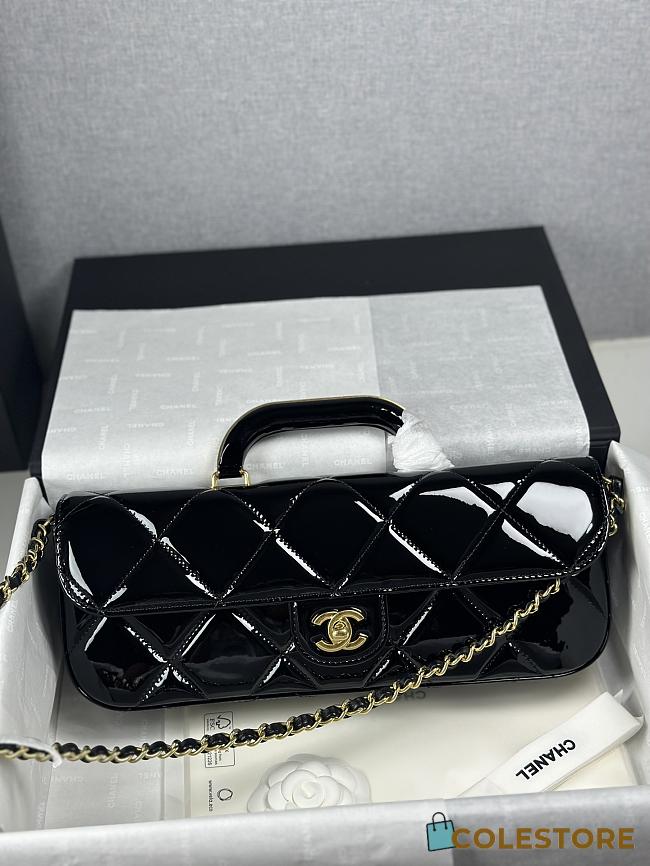 Colestore Chanel Large Flap Bag with Handle Mirrored Calfskin & Black 29x5x12cm - 1