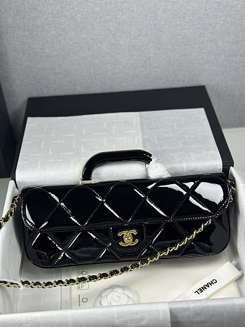Colestore Chanel Large Flap Bag with Handle Mirrored Calfskin & Black 29x5x12cm