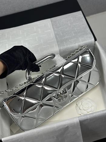 	 Colestore Chanel Large Flap Bag with Handle Mirrored Calfskin & Silver Metallic Pale Silver 29x5x12cm