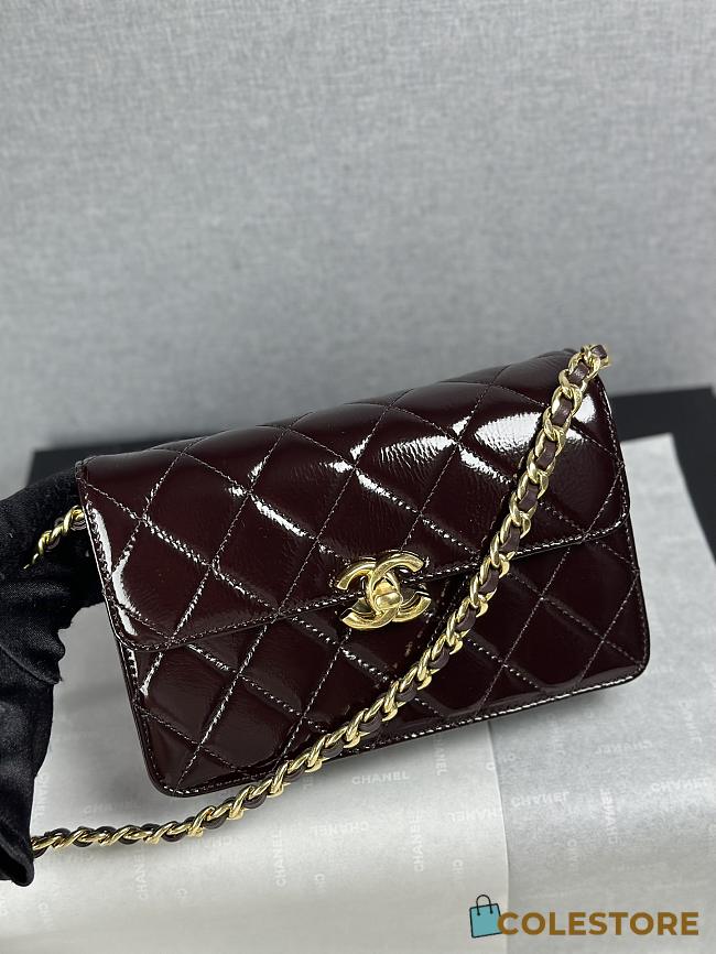 Colestore Chanel Mini flap bag Glossy Lambskin & Gold Plated Metal Dark Brown 12 x 19.5 x 5cm - 1