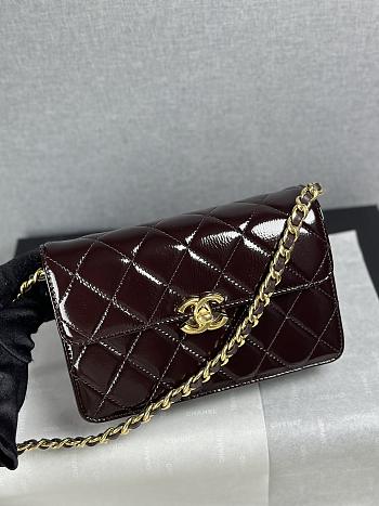Colestore Chanel Mini flap bag Glossy Lambskin & Gold Plated Metal Dark Brown 12 x 19.5 x 5cm