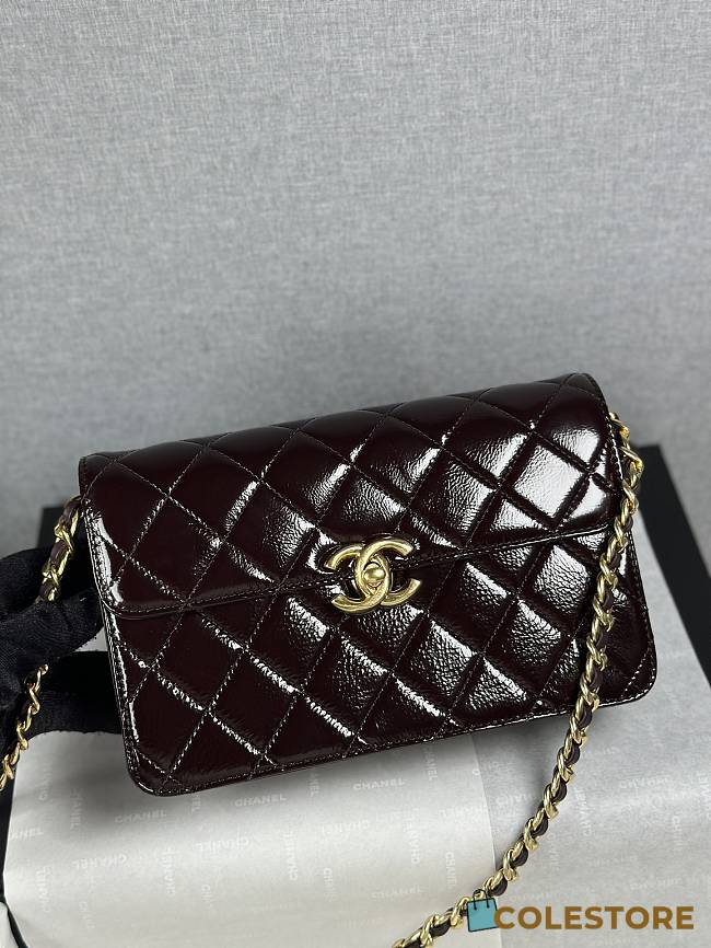 Colestore Chanel Medium flap bag Glossy Lambskin & Gold Plated Metal Dark Brown 14×22.5×6cm - 1