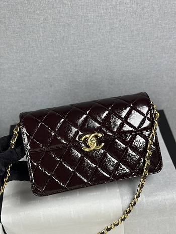Colestore Chanel Medium flap bag Glossy Lambskin & Gold Plated Metal Dark Brown 14×22.5×6cm