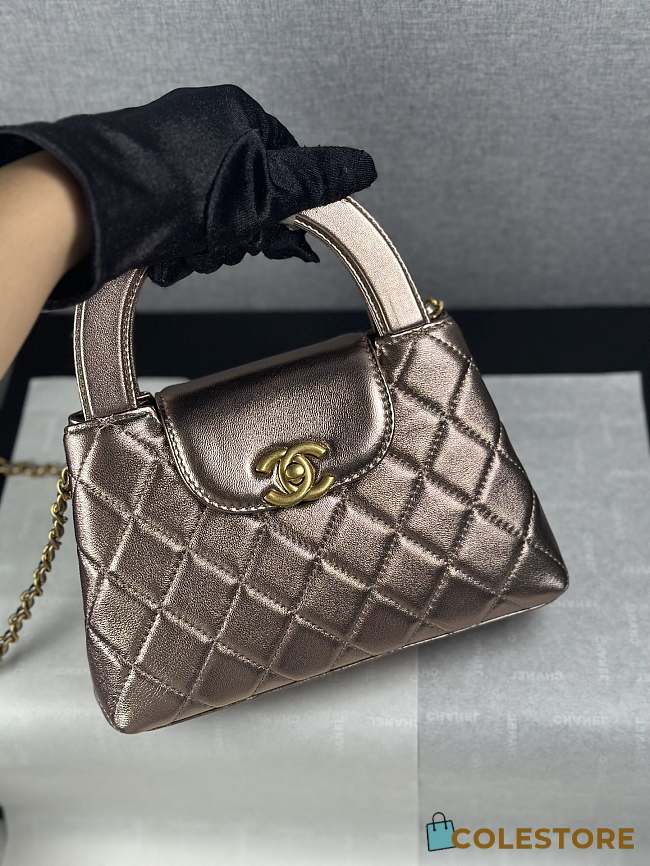 Colestore Chanel Kelly 25A Nano Shopper Bronze Brown Metallic Rose Gold Top Handle Bag 19x13x7cm - 1