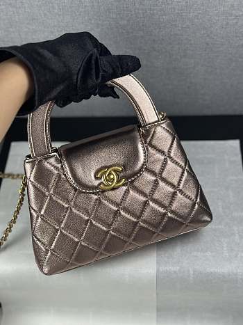 Colestore Chanel Kelly 25A Nano Shopper Bronze Brown Metallic Rose Gold Top Handle Bag 19x13x7cm