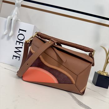 Colestore Small Puzzle Edge Landscape Bag in Nappa Calfskin Pecan/Parrot Pink 24x10x14 cm