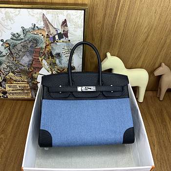 Colestore Hermes Birkin 30 Denim Canvas & Togo Leather in Black Silver Hardware 30cm