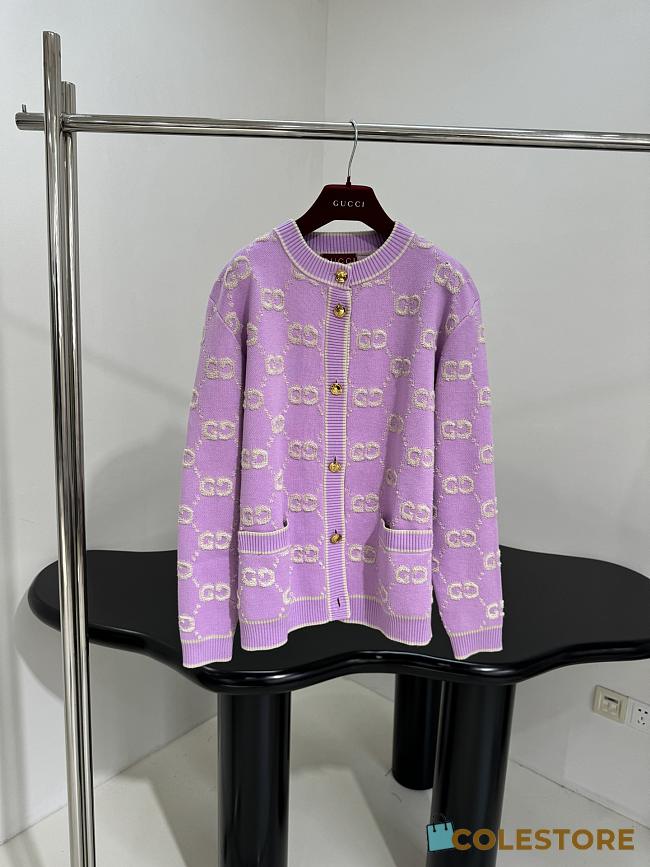 Colestore Gucci GG Wool Jacquard Cardigan Pink Purple - 1