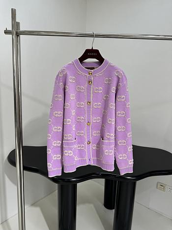 Colestore Gucci GG Wool Jacquard Cardigan Pink Purple
