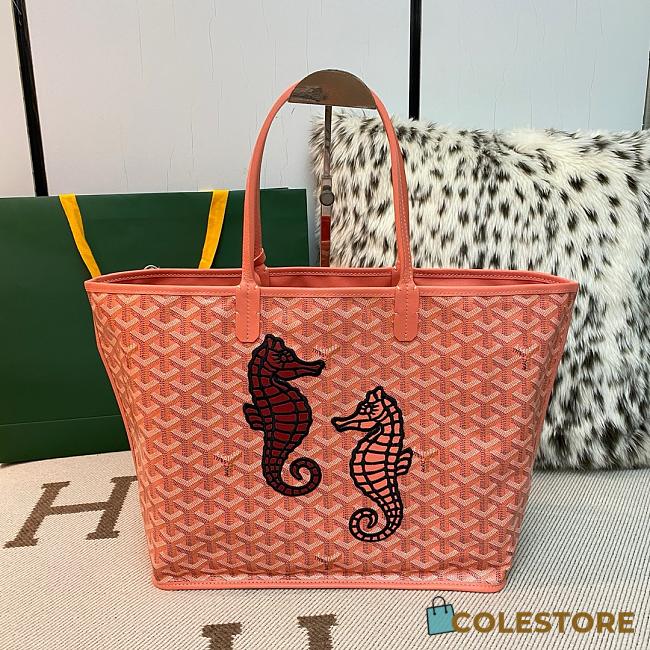 Colestore Goyard Goyardine Coral Anjou PM Embroidered Seahorse Bag Palladium Hardware in Coral 47x27x16cm - 1