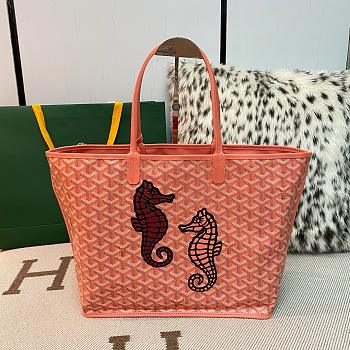 Colestore Goyard Goyardine Coral Anjou PM Embroidered Seahorse Bag Palladium Hardware in Coral 47x27x16cm
