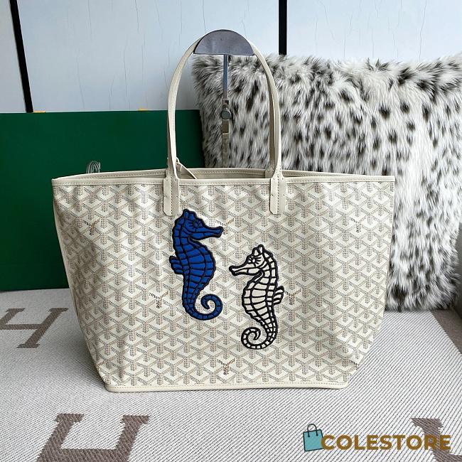Colestore Goyard Goyardine Coral Anjou PM Embroidered Seahorse Bag Palladium Hardware in White 47x27x16cm - 1