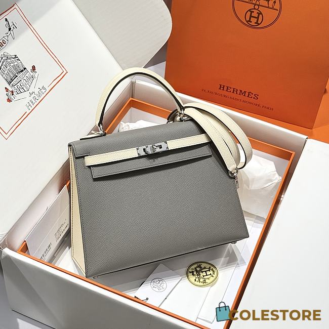 Colestore Hermes Kelly 25 Haas Epsom Leather in Cloud Gray / Milky White 25cm - 1