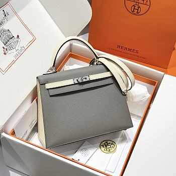 Colestore Hermes Kelly 25 Haas Epsom Leather in Cloud Gray / Milky White 25cm