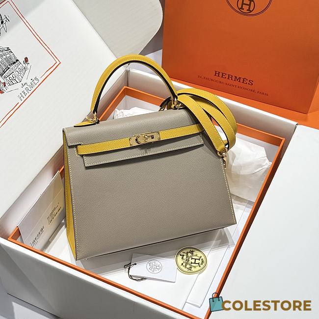 Colestore Hermes Kelly 25 Haas Epsom Leather in Beige Trench / Amber Yellow 25cm - 1
