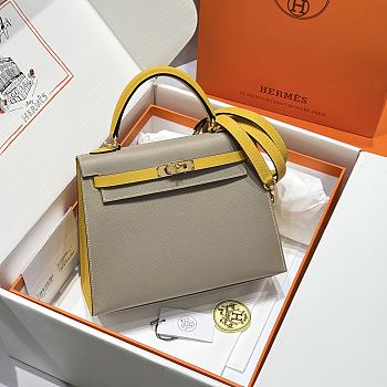 Colestore Hermes Kelly 25 Haas Epsom Leather in Beige Trench / Amber Yellow 25cm