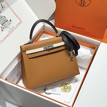 Colestore Hermes Kelly 25 Haas Epsom Leather in Gold / Milky White / Black 25cm