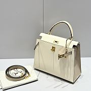 Colestore Hermes Kelly 25 Haas Epsom Leather in Milky White / Trench Grey 25cm - 4