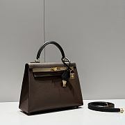 Colestore Hermes Kelly 25 Haas Epsom Leather in Ebony / Etoupe / Black 25cm - 3
