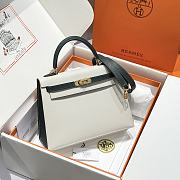 Colestore Hermes Kelly 25 Haas Epsom Leather in Pearl Grey / Vert Bronze 25cm - 1