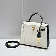 Colestore Hermes Kelly 25 Haas Epsom Leather in Pearl Grey / Vert Bronze 25cm - 4