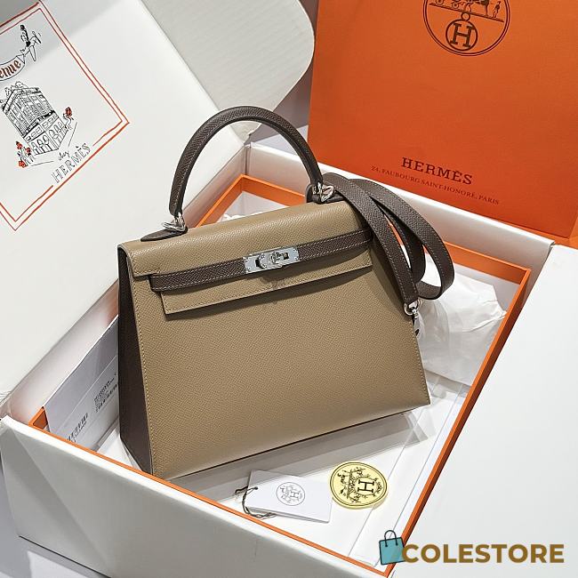 Colestore Hermes Kelly 25 Haas Epsom Leather in Etoupe / Ebony 25cm - 1