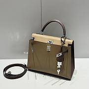 Colestore Hermes Kelly 25 Haas Epsom Leather in Etoupe / Ebony 25cm - 3