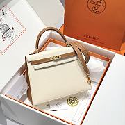 Colestore Hermes Kelly 25 Haas Epsom Leather in Milky White / Golden Brown 25cm - 1