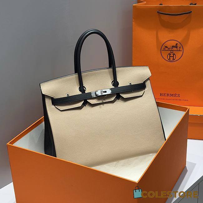 Colestore Hermes Birkin 35 Bicolor Craie and Black Togo Leather with Palladium Hardware 35cm - 1