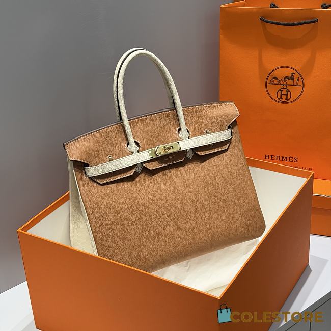 Colestore Hermes Birkin 35 Bicolor Gold Brown / Milky White with Gold Hardware 35cm - 1