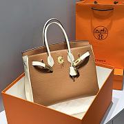 Colestore Hermes Birkin 35 Bicolor Gold Brown / Milky White with Gold Hardware 35cm - 4