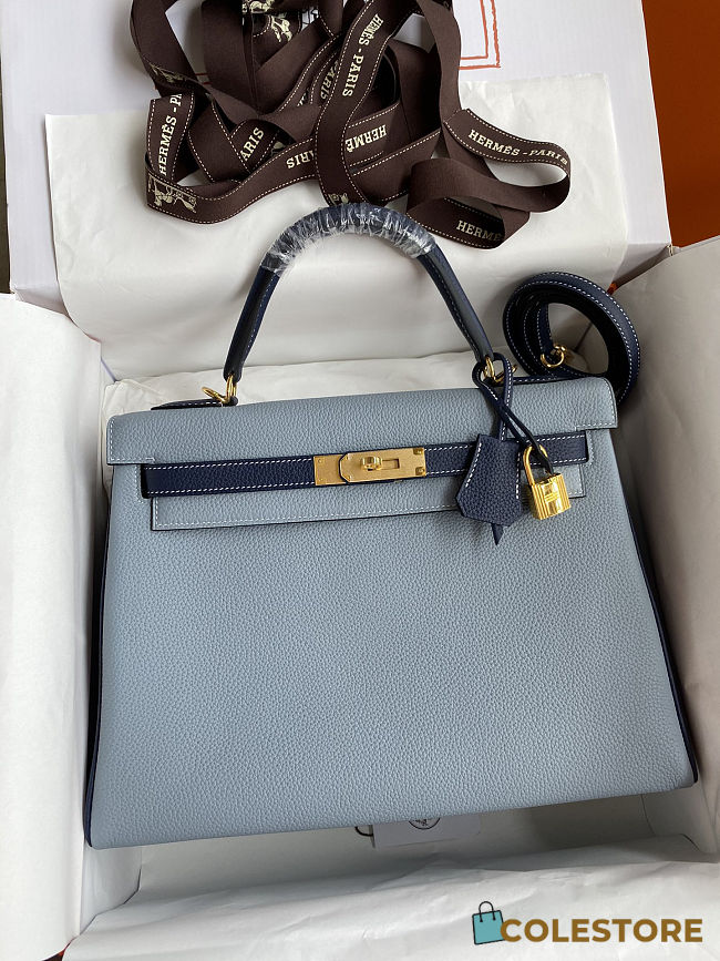 Colestore Hermes Kelly 32 Linen Blue / Deep Blue Togo Leather 32cm - 1