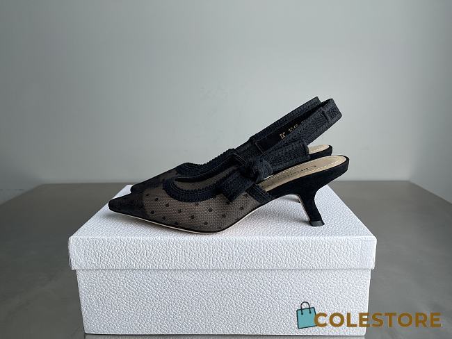 Colestore Dior J'Adior Slingback Pump Transparent Mesh and Black Plumetis Heel 6.5cm - 1
