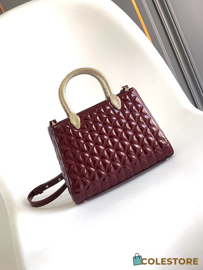 Colestore Bvlgari Serpentine Duo Top Handle in Midnight Plum Patent Calf Leather 21.5x15x6cm - 1
