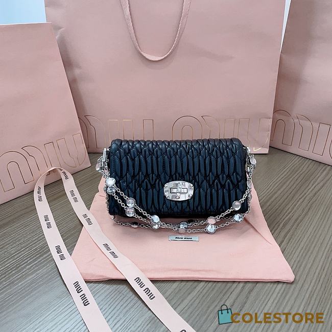 Colestore Miu Miu Crystal Leather Mini Bag Black 16x9x3.5 cm - 1