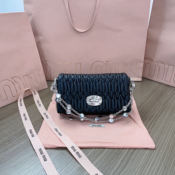 Colestore Miu Miu Crystal Leather Mini Bag Black 16x9x3.5 cm