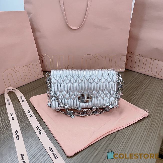 Colestore Miu Miu Crystal Leather Mini Bag Silver 16x9x3.5 cm - 1