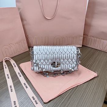 Colestore Miu Miu Crystal Leather Mini Bag Silver 16x9x3.5 cm