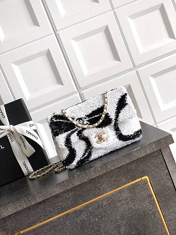 Colestore Chanel Sequined Classic Flap Bag Black & White Wave Pattern 20cm