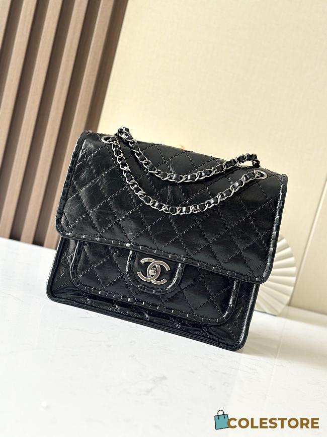Colestore Chanel Vintage-Style Quilted Shoulder Bag Black Leather 26x11x23cm - 1