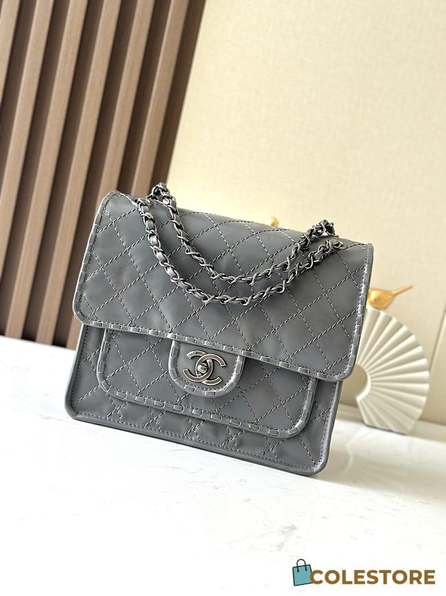 Colestore Chanel Vintage-Style Quilted Shoulder Bag Grey Leather 26x11x23cm - 1
