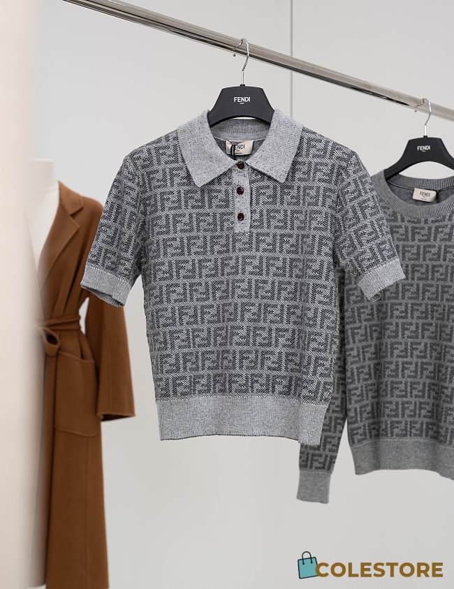 Colestore Fendi Jumper Grey FF Jacquard Polo Shirt  - 1
