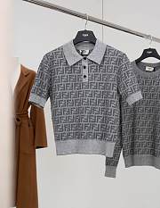 Colestore Fendi Jumper Grey FF Jacquard Polo Shirt  - 1